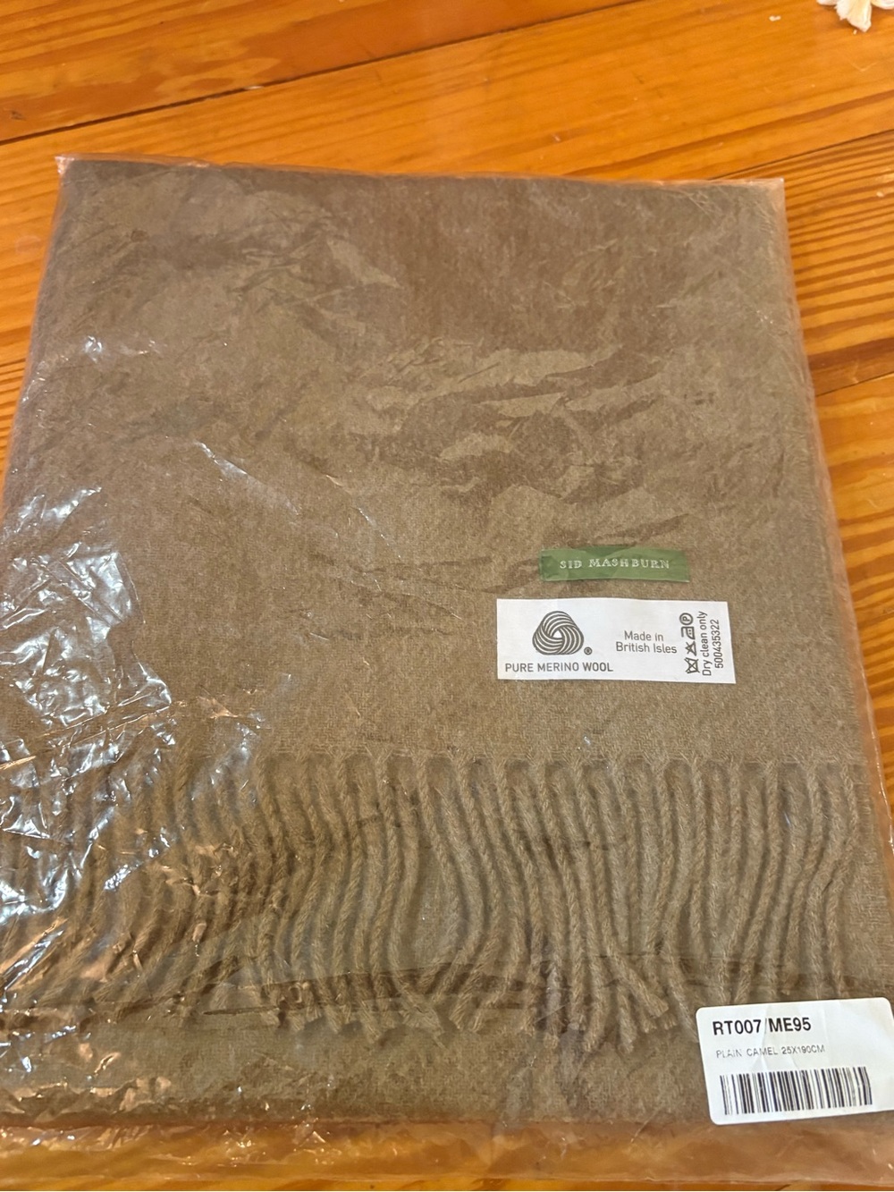 Sid Mashburn Camel Merino Wool Scarf with Fringe